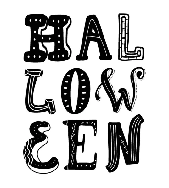 Happy Halloween Text Banner Vector Hand Drawn Illustration Doodle Cartoon — Stock Vector