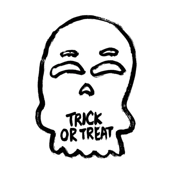 Halloween Greeting Label Hand Drawn Skull Hand Drawn Typography Vector — Stock Vector