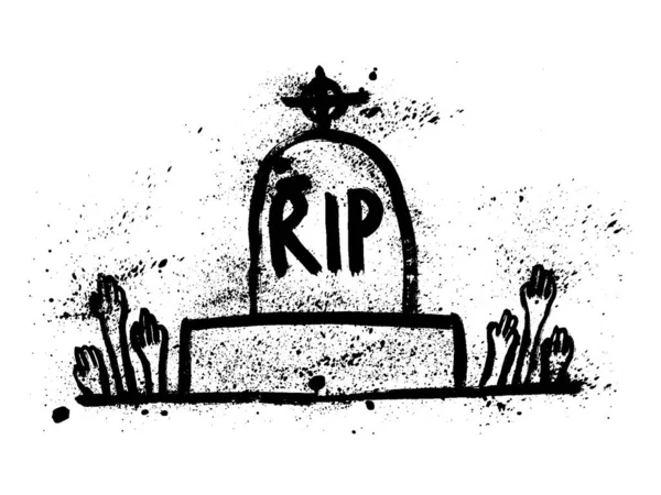 白い背景に墓地 ゾンビの手の黒いシルエット 悪夢の風景 ステッカー バナー 招待状 ポスター用ハロウィンベクトルイラスト — ストックベクタ