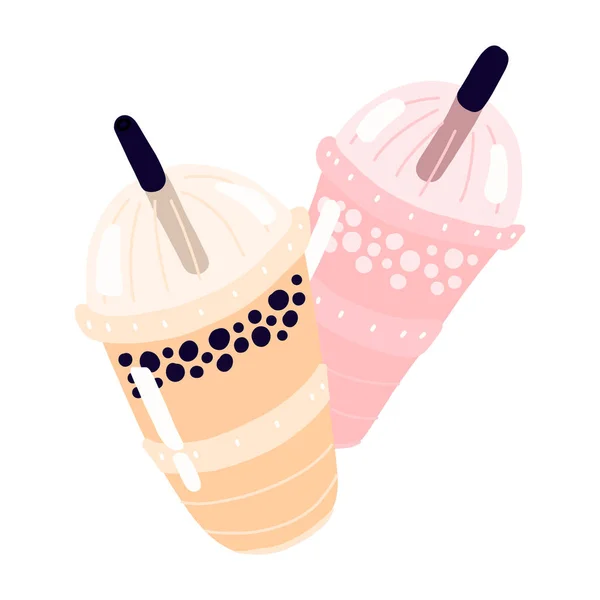 Taiwan Milk Bubble Tea Con Perle Tapioca Concetto Cibo Doodle — Vettoriale Stock