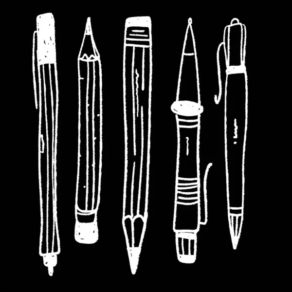 Met Hand Getekend Briefpapier Vector Doodle Illustratie Set Van School — Stockvector