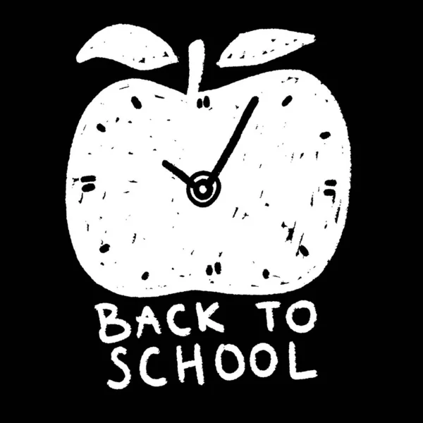 Afiche Vuelta Escuela Con Manzana Etiqueta Educativa Con Textura Grunge — Vector de stock