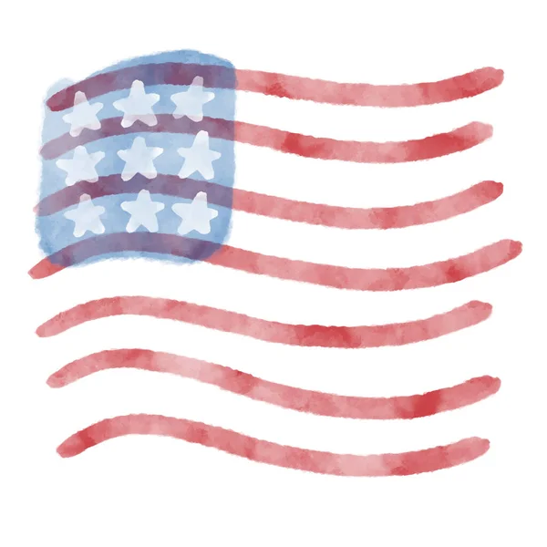 Vlag Van Amerika Met Hand Getekende Aquarel Witte Achtergrond — Stockvector