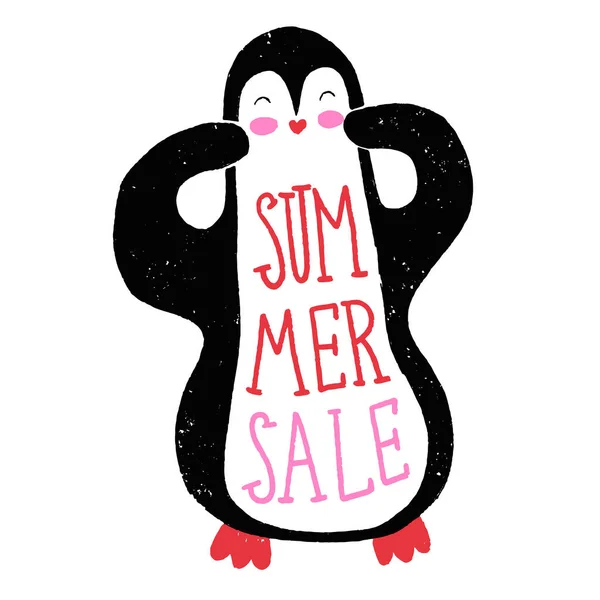 Llustration Pingvin Och Sommarförsäljning Sommar Försäljning Vektor Banner Mall Promo — Stock vektor