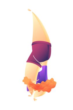 Yoga egzersizi yapan kız. Yoga egzersizi yapan bir kadın. Poster, afiş, el ilanı, kart, web sitesi için kullanılabilir. Isınıyorum, geriniyorum. Vektör çizimi. Yoga pozları veren kadın çizgi film karakteri.