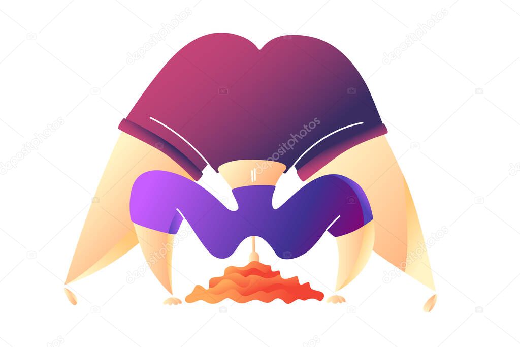 Yoga workout girl. Woman doing yoga exercises. Can be used for poster, banner, flyer, card, website. Warming up, stretching. Vector illustration. Female cartoon character demonstrating yoga poses