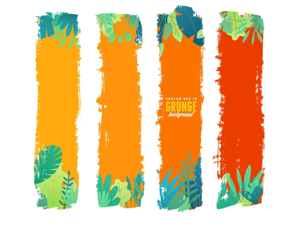 Set Summer Grunge Floral Banners Summer Vacation Concept Social Media — Stock Vector