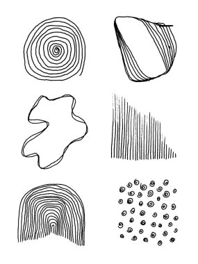 Dekorasyon, davetiyeler, posterler, kart, kumaş için, el yapımı vektör soyut grafik ögeleri kümesi.