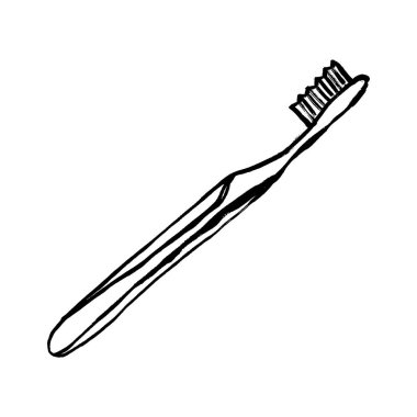 Diş fırçası ikonu. Diş fırçası işareti. Ağız bakımı sembolü. Beyaz arkaplanda ince çizgi karalama grunge simgesi. Vektör illüstrasyonu.