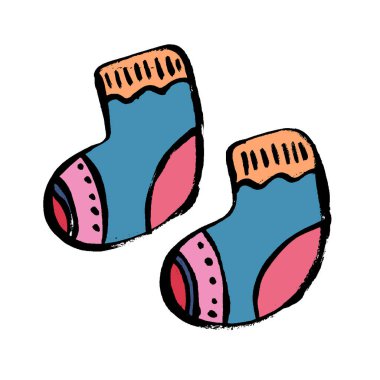 Beyaz arka planda izole edilmiş vektör çizimi düz dizayn renkli çoraplar. Tekstil, kalın çoraplar, sevimli yün kış kıyafetleri. Spor sezonu koleksiyonu.