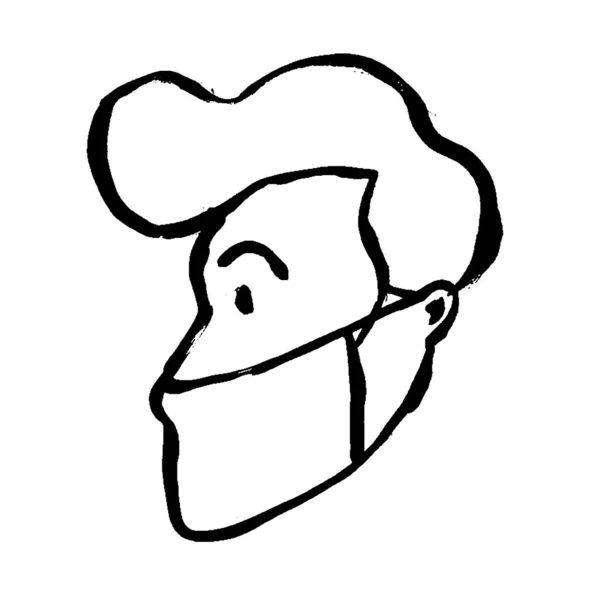 落書きグランジ線画 肖像コロナウイルスから保護顔マスクの若い男 コンセプトは ドアの漫画のキャラクターフラット現代的な最小限のイラストを署名します Covid 19ウイルスの問題 ベクターイラスト — ストックベクタ