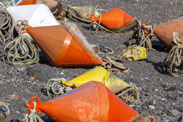 Buoy Some Colored Devices Moor Boats — Stock Photo, Image