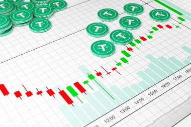 Teller. Şifreli döviz takasları. Takas programı. 3B illüstrasyon.