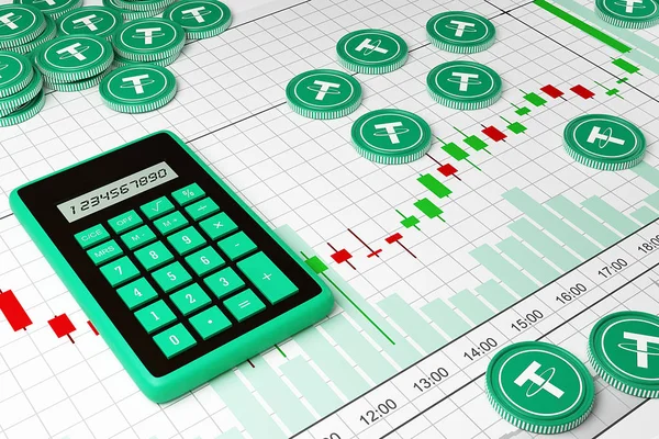 Tether Cryptocurrency Udveksling Handler Handelsplan Illustration Calculator - Stock-foto