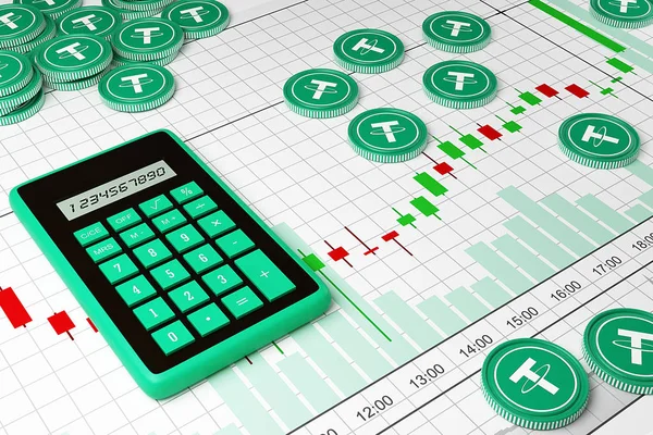 Tether Cryptocurrency Operaciones Cambio Horario Intercambio Ilustración Calculadora —  Fotos de Stock