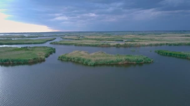 Вид с воздуха на озеро — стоковое видео