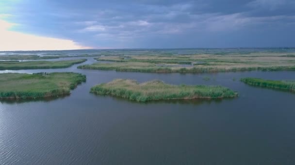 Vanuit de lucht uitzicht op het meer — Stockvideo