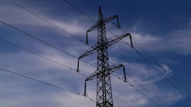Electricity pylons and clouds sky — Stock Video