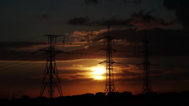 Electricity pylon with stormy sky — Stock Video