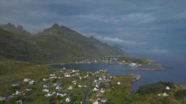 Norveç 'teki Küçük Köyün Hava Görüntüsü