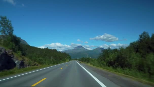 Autó vezetés egy úton Norvégiában Lofoten — Stock videók