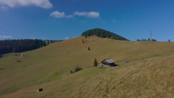 Fliegen über das Haus der Hirten in den Karpaten — Stockvideo