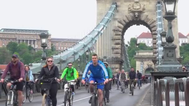 Budapeşte'de bisikletçiler geçidi — Stok video