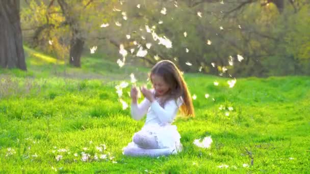 一个女孩坐在公园的草地上 — 图库视频影像