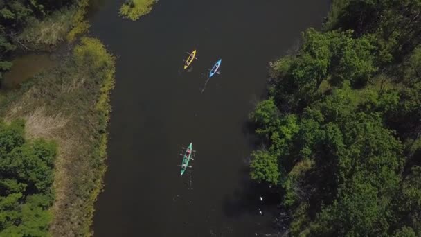 Kajaks schwimmen auf dem Fluss — Stockvideo