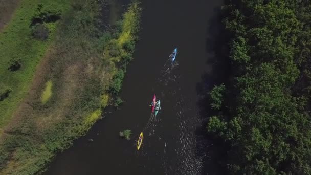 Каяки плавають на річці — стокове відео