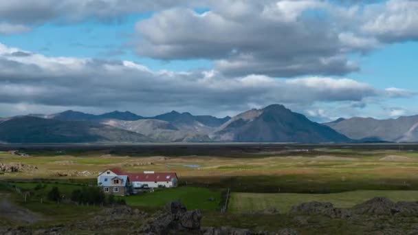 Clouds move over the mountains and the plain in Iceland — Stock Video