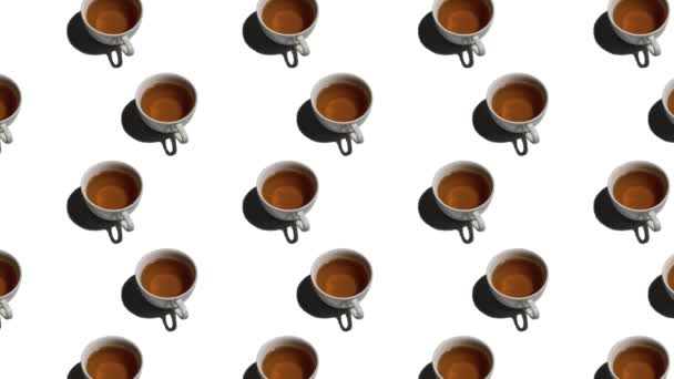 Pattern with many tea cups animated on white background — Stock Video