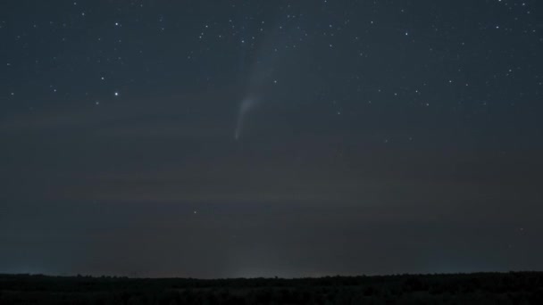 O cometa move-se através do céu noturno entre as estrelas — Vídeo de Stock