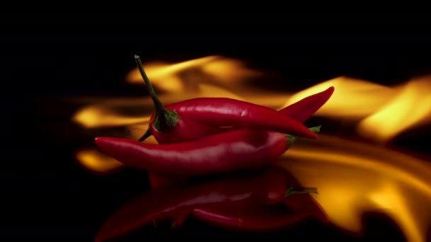 Ζεστές κόκκινες πιπεριές τσίλι στις φλόγες — Αρχείο Βίντεο