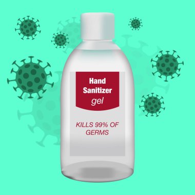 Coronavirus 'un üzerinde alkol jeli şişesi 33D el yıkama jeli.