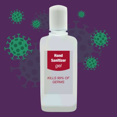 Coronavirus 'un üzerinde alkol jeli şişesi 33D el yıkama jeli.