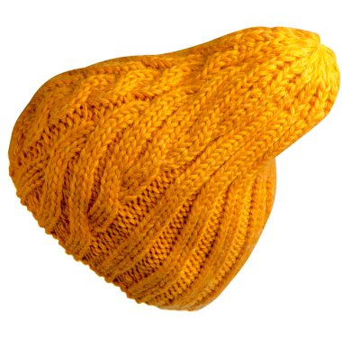 Kadın şapkası. Örgü şapka beyaz arkaplanda izole.