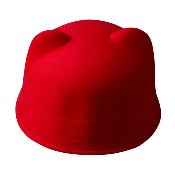 Fedora Şapka Beyaz Arka Plan Kırmızı Şapka Back Görünümü Üzerinde — Stok fotoğraf
