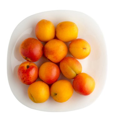 kayısı bacground arka plan üzerinde izole bir plaka üzerinde. kayısı levhadanoluşan üst üzerinde göster