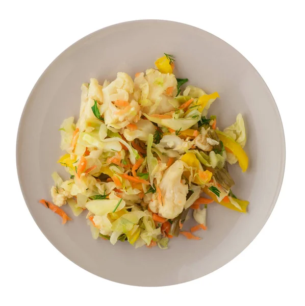 Marinované Zeleniny Talíři Izolovaných Bílém Pozadí Mořské Plody Zelí Petržel — Stock fotografie