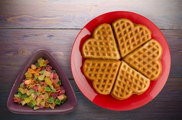 Belgian Waffles Wooden Background Waffles Plate Top View — Stock Photo, Image