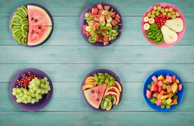 sağlıklı gıda. meyve salataları masanın üzerinde. Vegan gıda