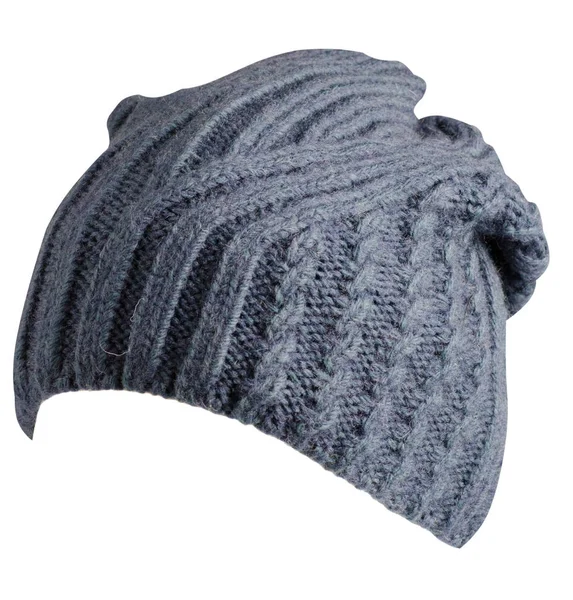 白色背景 Knitted 帽子上孤立的帽子 — 图库照片