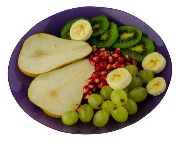Groente Mix Peren Kiwi Druiven Banaan Granaatappel Iolsted Witte Achtergrond — Stockfoto