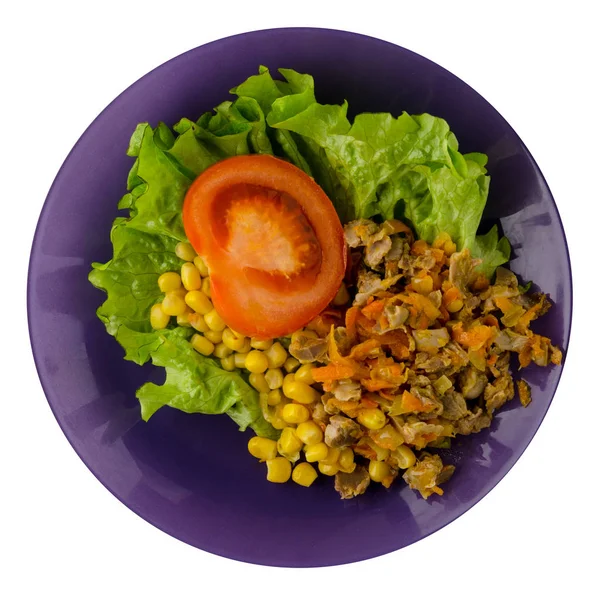 Salada Com Estômagos Frango Com Cenouras Milho Salada Uma Chapa — Fotografia de Stock