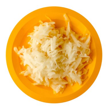 Beyaz arka plan üzerinde izole daikon. Daikon bir plaka üzerinde