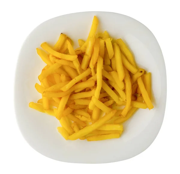 Papas Fritas Plato Papas Fritas Aisladas Blanco Background Fast Comida — Foto de Stock