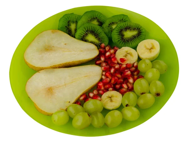 Fruit Mix Pear Kiwi Grapes Banana Pomegranate Iolsted White Background — Stock Photo, Image