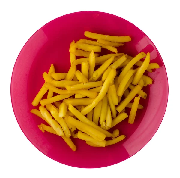 薯条放在盘子里 在白色背景下分离的法式薯条 快餐食品 — 图库照片