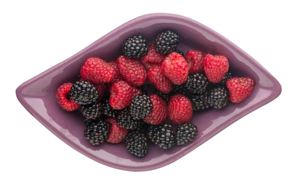 Gezonde Voeding Blackberry Framboos Geïsoleerd Een Witte Achtergrond Bramen Frambozen — Stockfoto